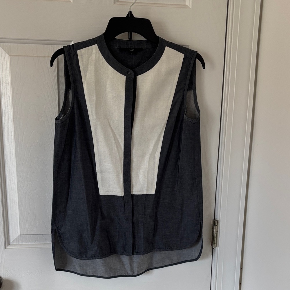 Tibi Black and White Sleeveless Blouse 100 percent cotton/cotton